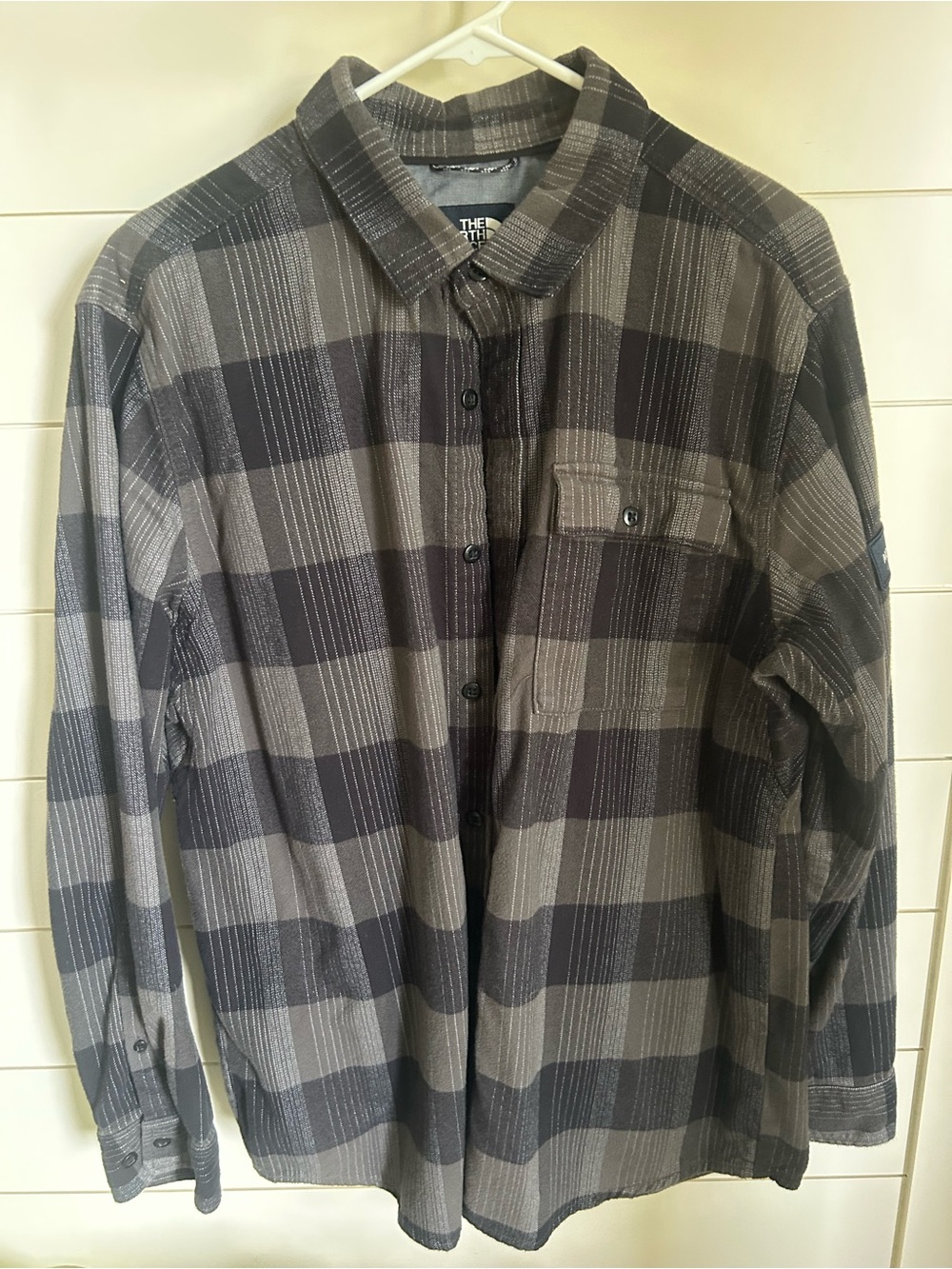 The North Face Men’s Black and Gray Plaid Button-Down Shirt